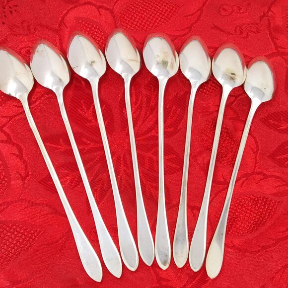 8X LHTSP New England Rosemary SilverPlate Iced Tea Malt Spoons Flatware Delicate - Picture 9 of 14